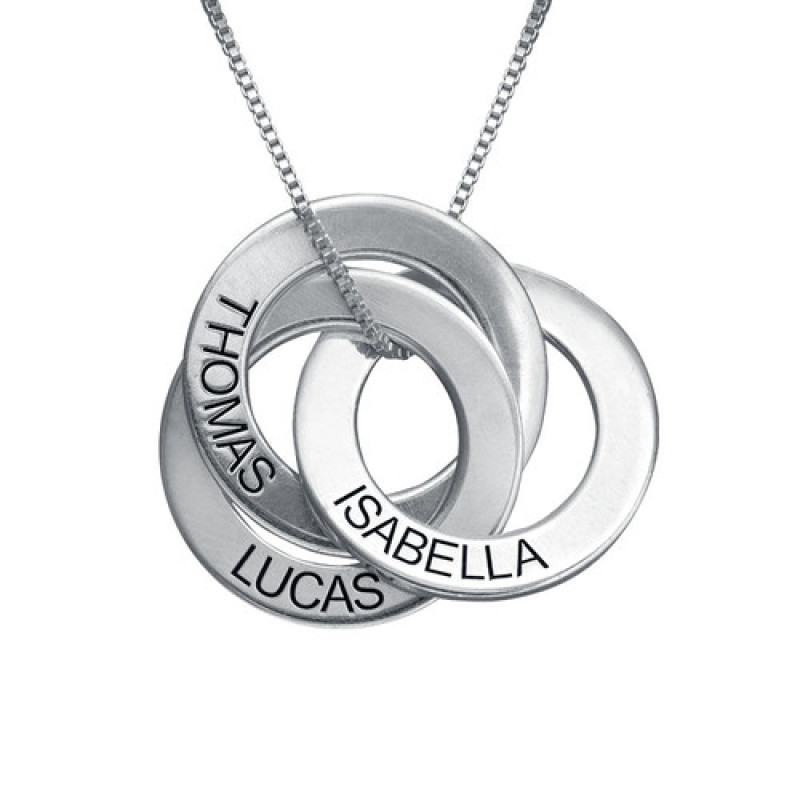Personalised Three-Ring Russian Necklace Three interlocking Russian ring necklace with hand-stamped wording
