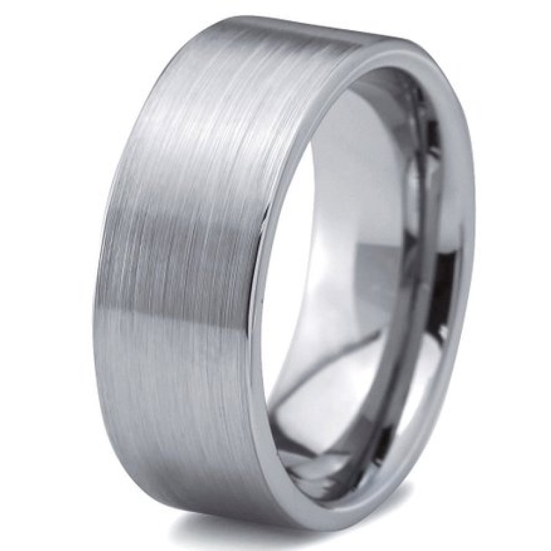 Silver brushed and polished 8 mm tungsten carbide men's ring