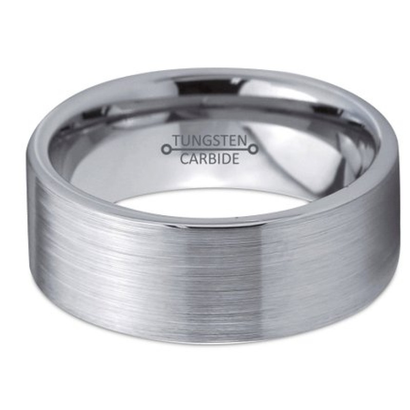Silver brushed and polished 8 mm tungsten carbide men's ring