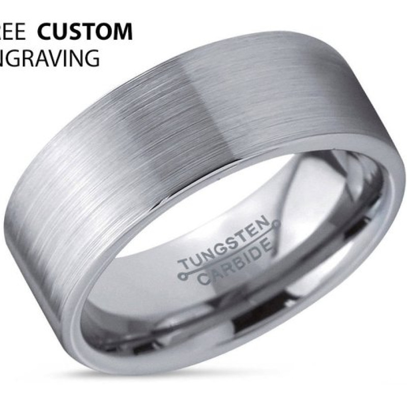 Silver brushed and polished 8 mm tungsten carbide men's ring