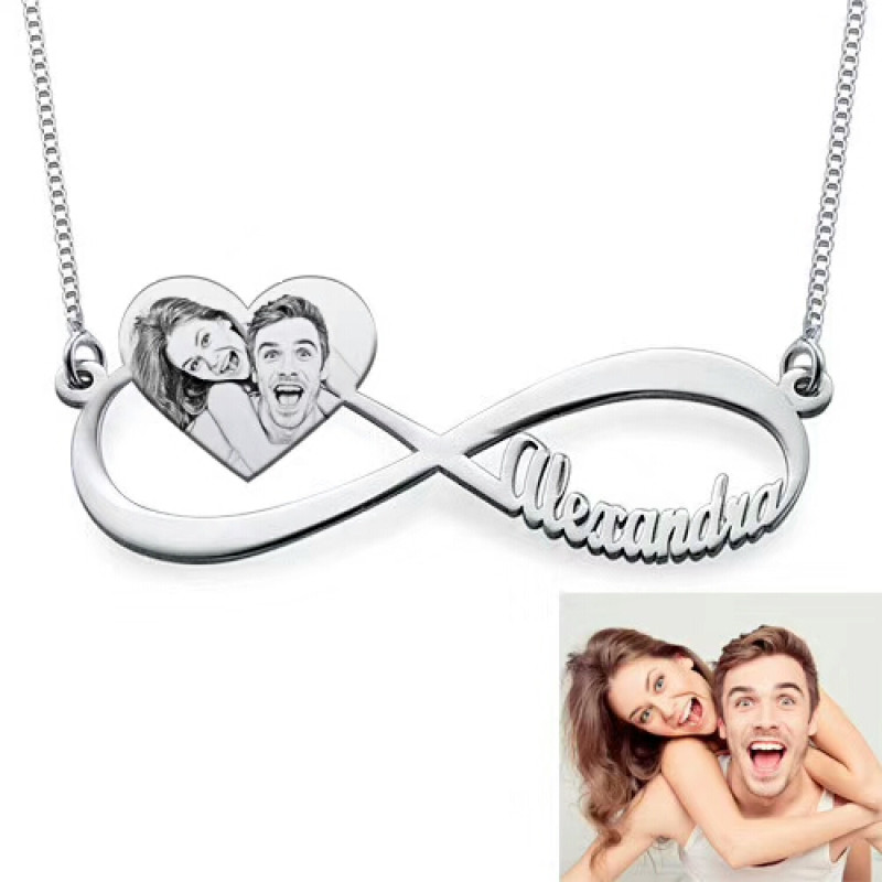 Custom Photo Engraved Infinity Necklace Sterling silver custom photo engraved infinity necklace