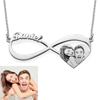 Sterling Silver Custom Photo Engraved Infinity Necklace Sterling Silver Custom Photo Engraved Infinity Necklace