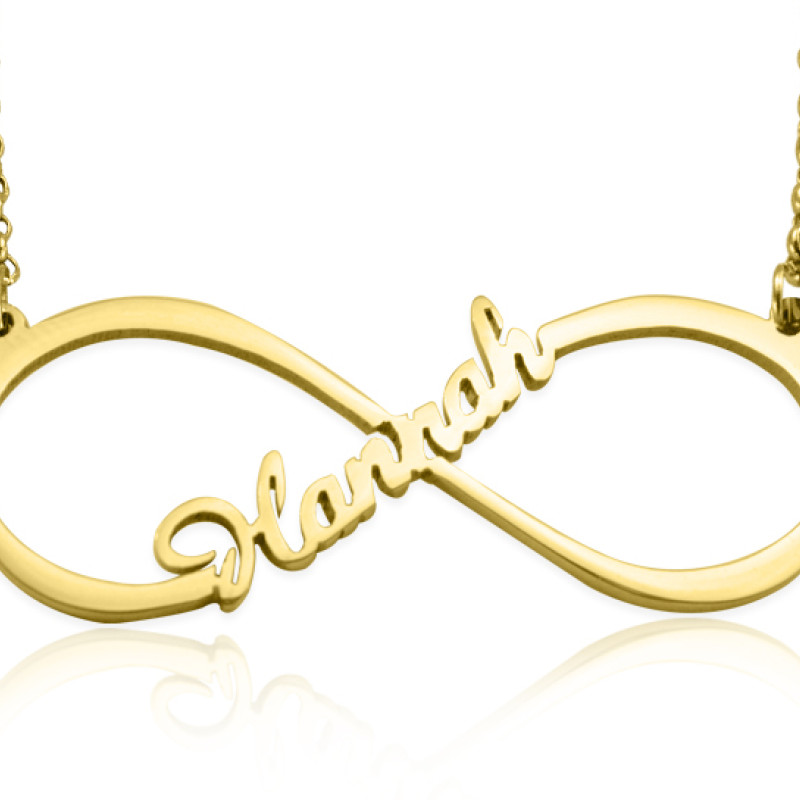 Personalised Infinity Name Necklace Close View Close view of a personalised single infinity name necklace in a gold finish