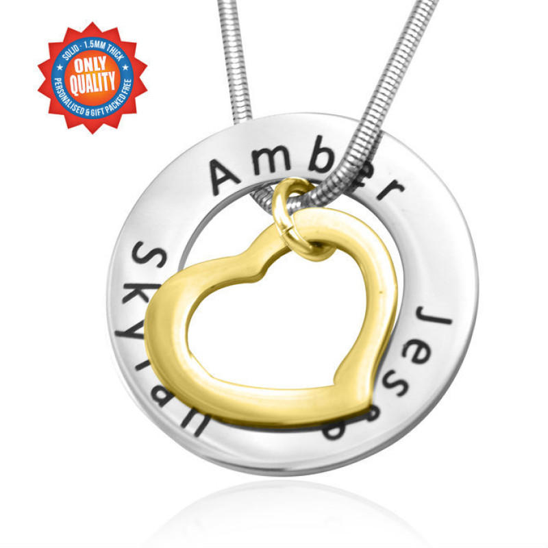 Personalised Two-Tone Heart Washer Necklace Personalised two-tone heart washer necklace in gold and silver tones