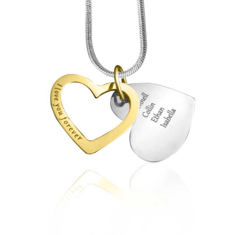 Two-tone gold and silver Personalised Love Forever heart pendant necklace
