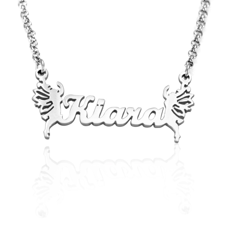 Fairy Personalised Name Necklace Personalised silver name necklace with fairy ornament