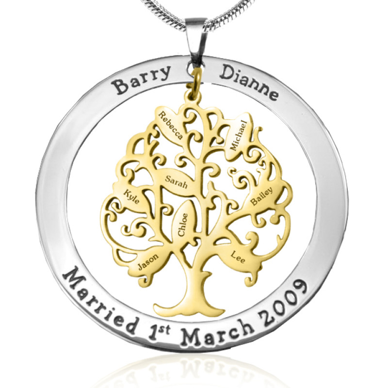 Personalised two-tone Tree of My Life washer pendant with gold tree detail