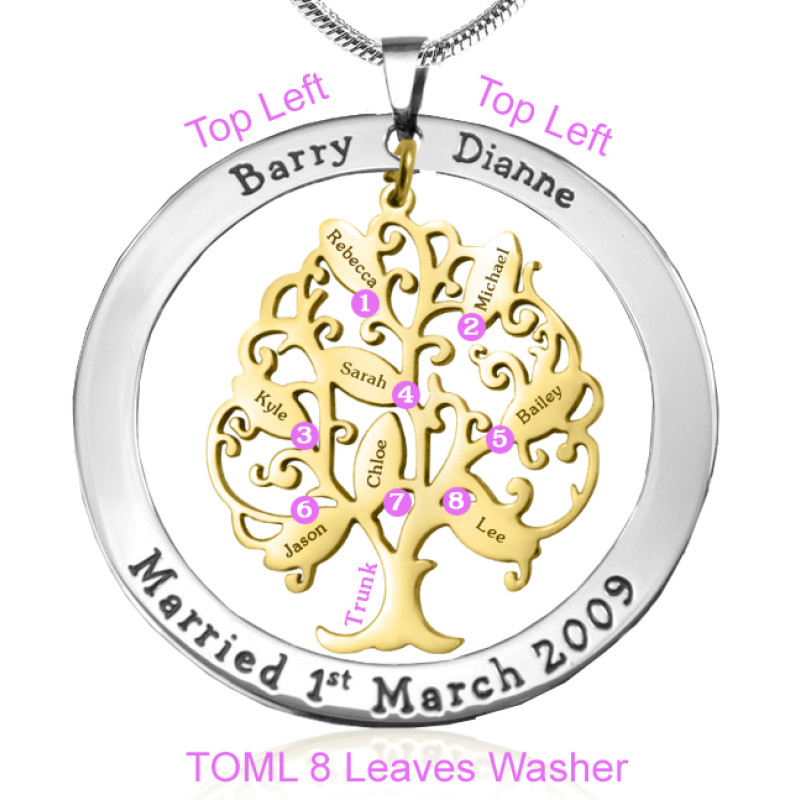 Two-tone Tree of My Life washer pendant with gold tree detail