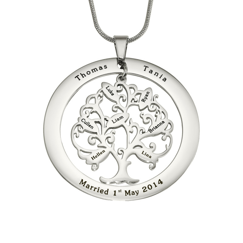 Personalised Tree of My Life Silver Washer Pendant Silver Personalised Tree of My Life washer pendant