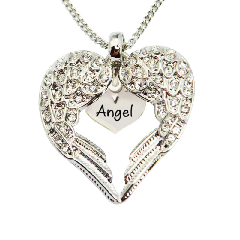 Personalised Angel Heart Necklace Personalised Angels Heart Necklace with Heart Insert