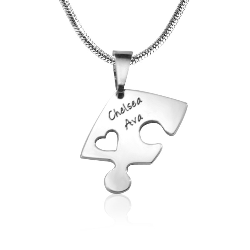 Three personalised heart puzzle pendants that connect to form a heart