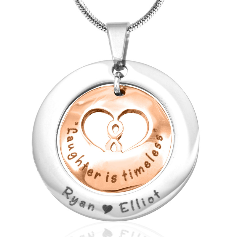 Two-tone rose gold and silver infinity dome necklace
