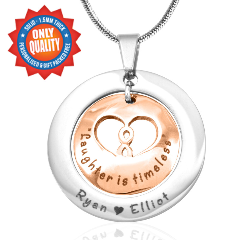 Personalised two-tone infinity dome necklace in rose gold and silver