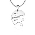 Three personalised heart puzzle pendants that connect to form a heart
