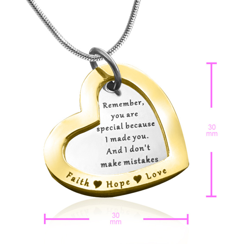 Size view of the two-tone gold Love Forever pendant