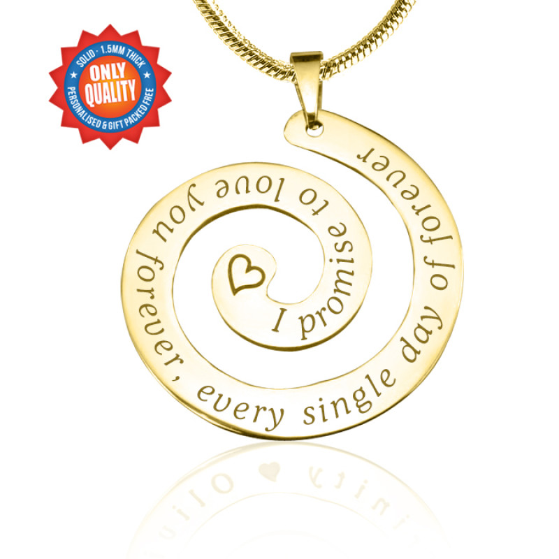 Gold Promise Swirl pendant with engraved promise inscription