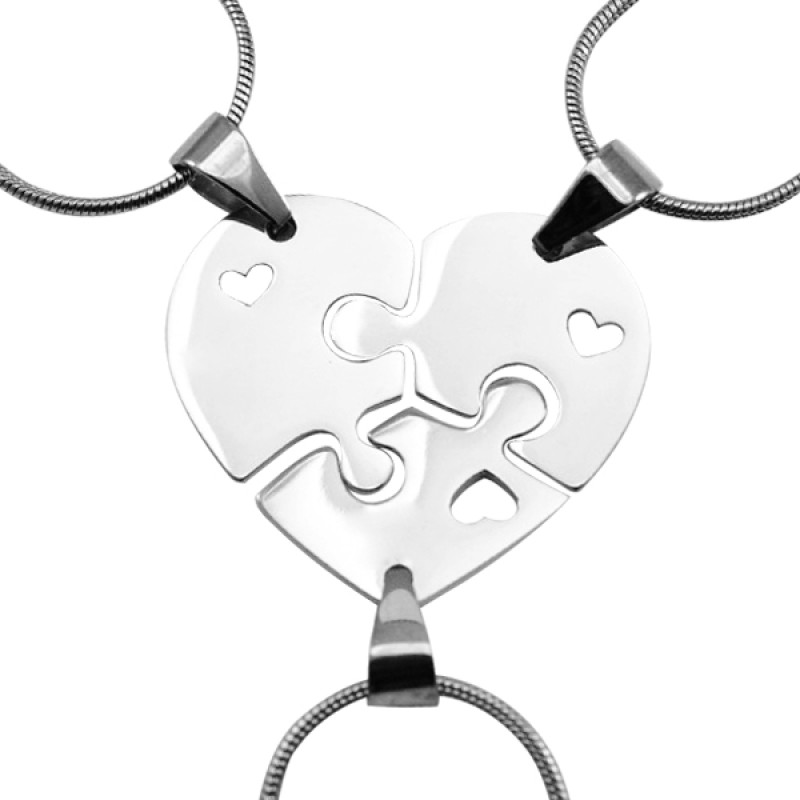 Three personalised heart puzzle pendants that connect to form a heart