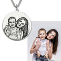 Round photo necklace with engraved text