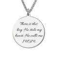 Round photo necklace with engraved text