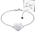 Heart-shaped engraved handwriting bracelet with a Rolo chain