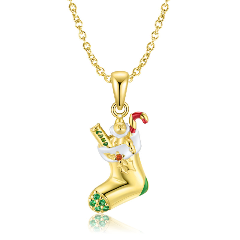Christmas Sock Pendant in Gold Vermeil Sterling Silver Gold vermeil sterling silver Christmas sock pendant with chain