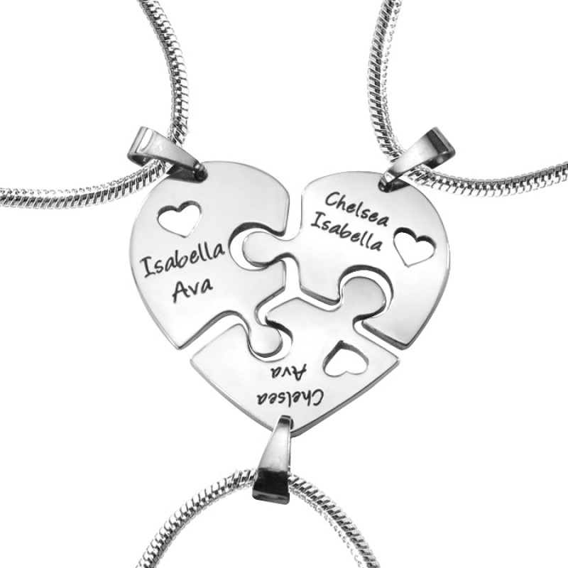 Personalised Triple Heart Puzzle Necklace Set Personalised triple heart puzzle necklace set with three interlocking pendants