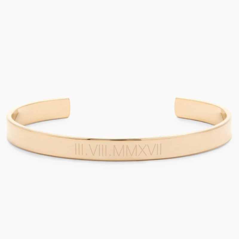 Roman numeral cuff bracelet bangle with personalised date engraving