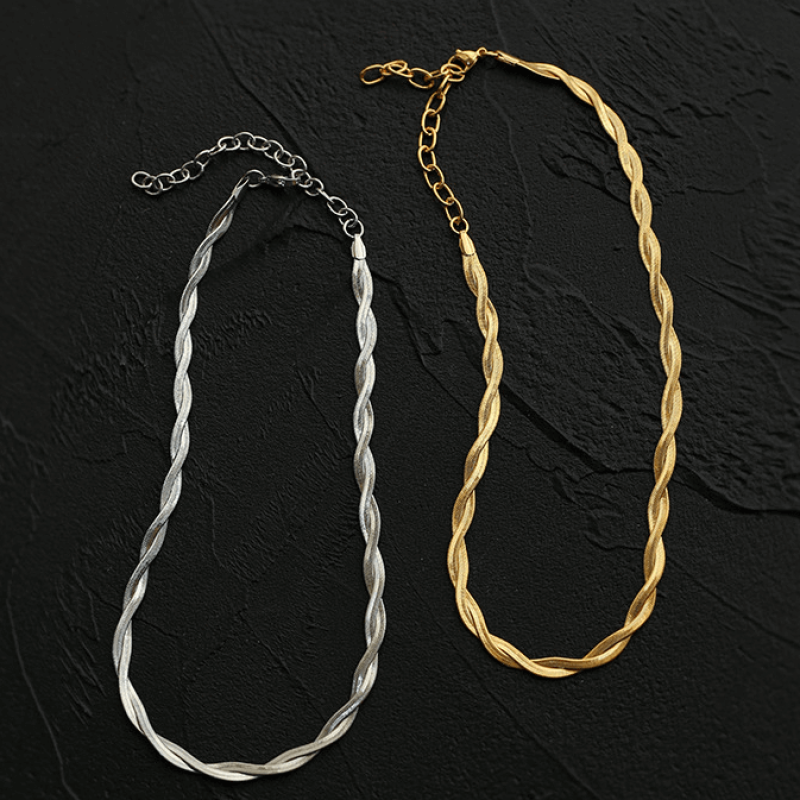 Twisted Flat Cuban Chain Choker Necklace Twisted flat Cuban chain choker necklace