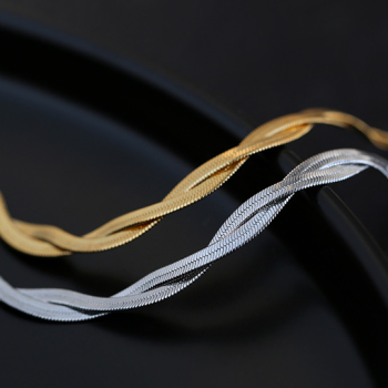 Twisted Flat Choker Twisted Cuban Chain Necklace Gold and Silver Twisted Flat Choker Twisted Cuban Chain Necklace Gold and Silver