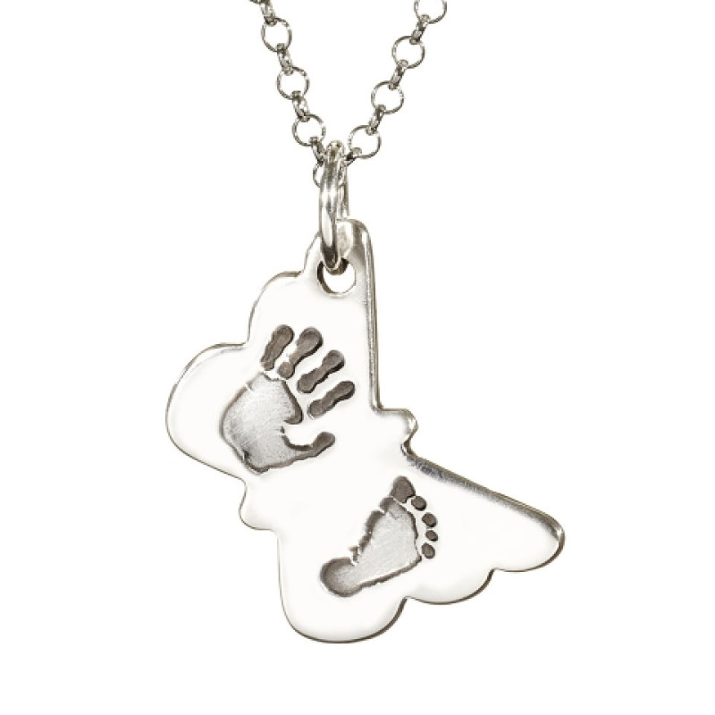 Butterfly Hand Foot Print Necklace Sterling silver butterfly necklace with a personalised hand or foot print