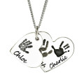 Personalised Sterling Silver Double Heart Print Pendant Sterling silver double-heart hand or footprint pendant