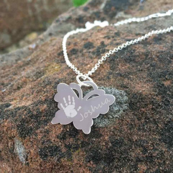 Engraved Butterfly Handprint Necklace Engraved Butterfly Handprint Necklace