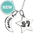 Personalised moon and star handprint and footprint necklace
