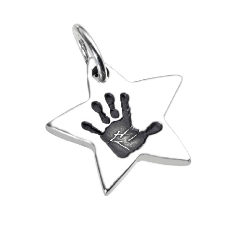 Hand or Footprint Star Pendant Sterling silver star pendant with a handprint impression