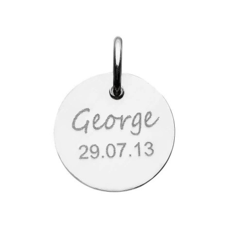Personalised sterling silver circle pendant engraved with a fingerprint