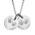 Large Engraved Handprint Necklace for Children Personalised sterling silver necklace with four children's handprints on engraved discs