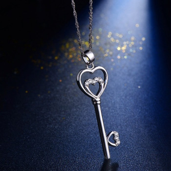 Valentine Key Hearts Key Pendant Necklace in Sterling Silver
