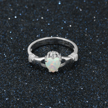 Sterling Silver Claddagh Ring With Heart Opal Stone