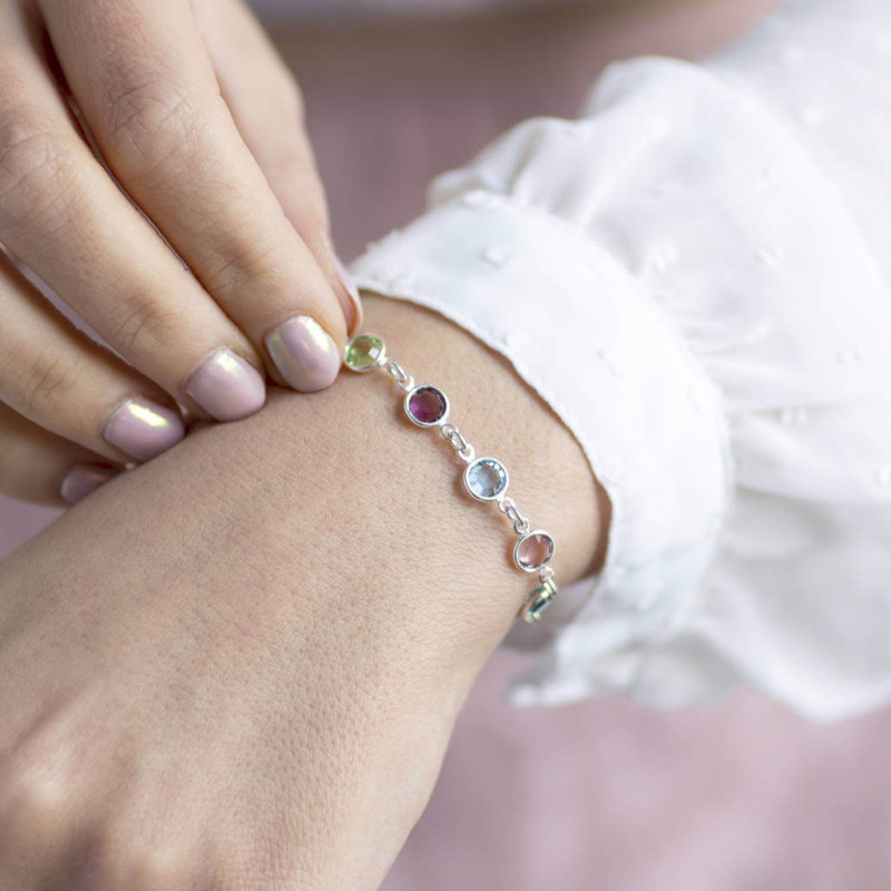 Personalised Family Birthstone Link Bracelet Personalised family birthstone link bracelet with Swarovski crystal stones