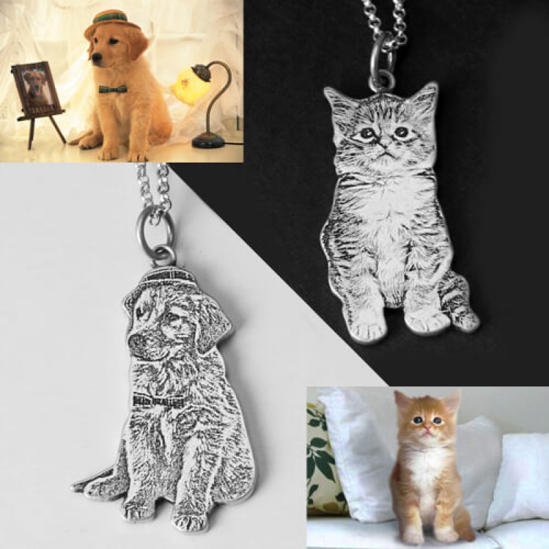 Personalised sterling silver pet photo memorial necklace