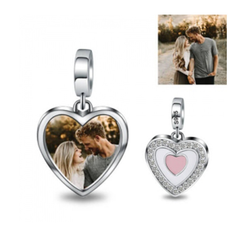 Personalized Sterling Silver Heart Photo Charm Personalized sterling silver heart photo charm with crystal detail