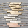 Personalised Silver Bar Necklace with Icons Personalised silver bar necklace with engraved text and icon detail