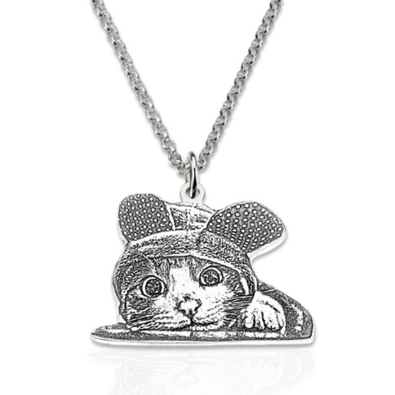 Personalized Pet Photo Sterling Silver Necklace Personalized pet photo pendant necklace with back engraving