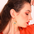 Enamel Flower and Bird Tassel Drop Earrings Long tassel hook drop earrings with enamel flower and bird