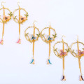 Enamel Flower and Bird Tassel Drop Earrings Long tassel hook drop earrings with enamel flower and bird