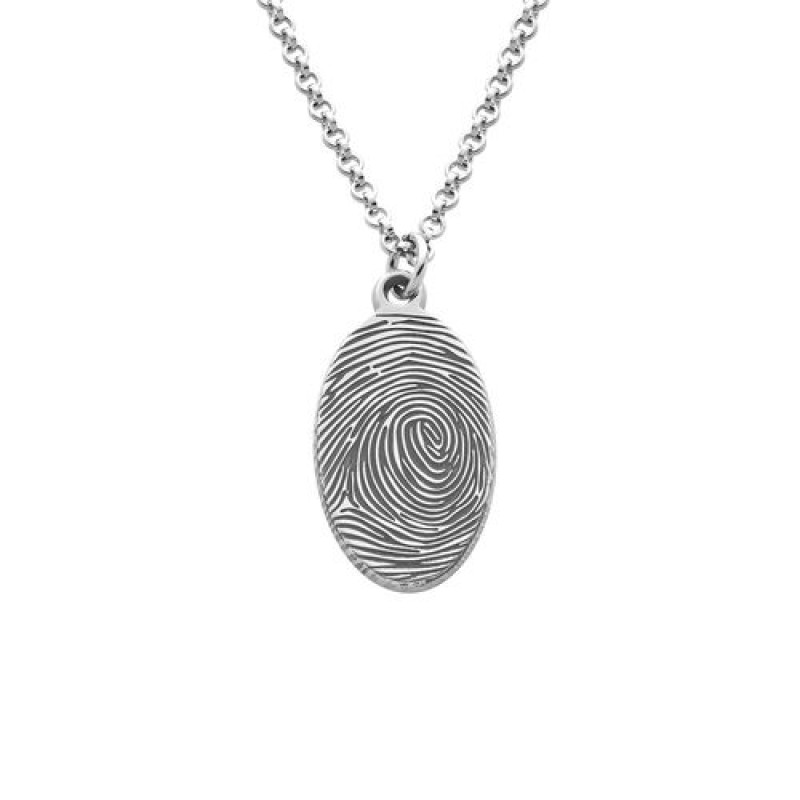 Fingerprint Oval Necklace in Sterling Silver Fingerprint oval necklace with a personalised silver teardrop pendant