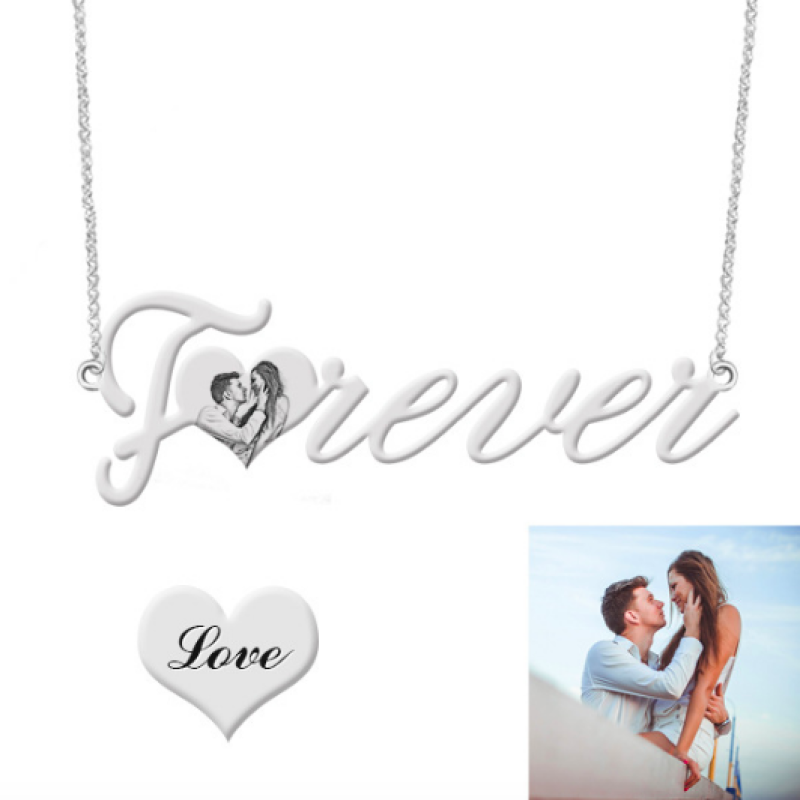 Forever Photo Engraved Sterling Silver Necklace Forever photo engraved sterling silver pendant necklace