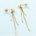 Gold-plated sterling silver tassel drop earrings with natural pearl