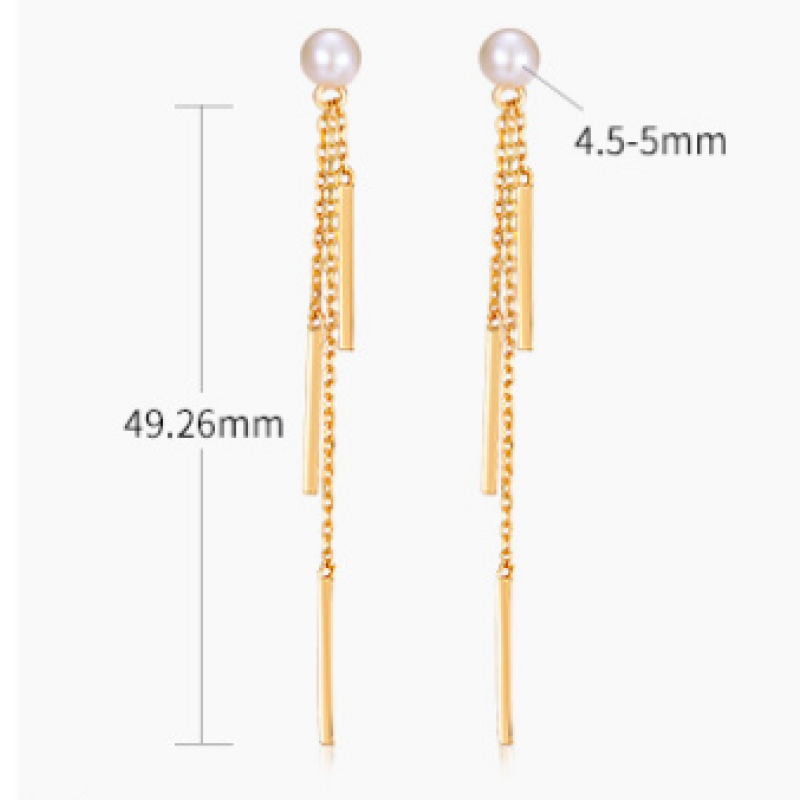 Gold-plated sterling silver tassel drop earrings with natural pearl