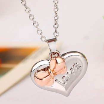 Cute Heart With Bow Two Coloured Personalised Necklace Cute Heart With Bow Two Coloured Personalised Necklace